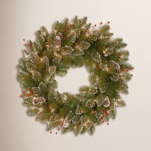24 in. Glittery Mountain Spruce Wreath with LED Lights - 1 of 4