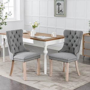 Nikki Collection Modern, High-end Tufted Solid Wood Contemporary Flax Upholstered Linen Dining Chair with Wood Legs Nailhead Trim 2-Pcs Set,Gray - 1 of 4