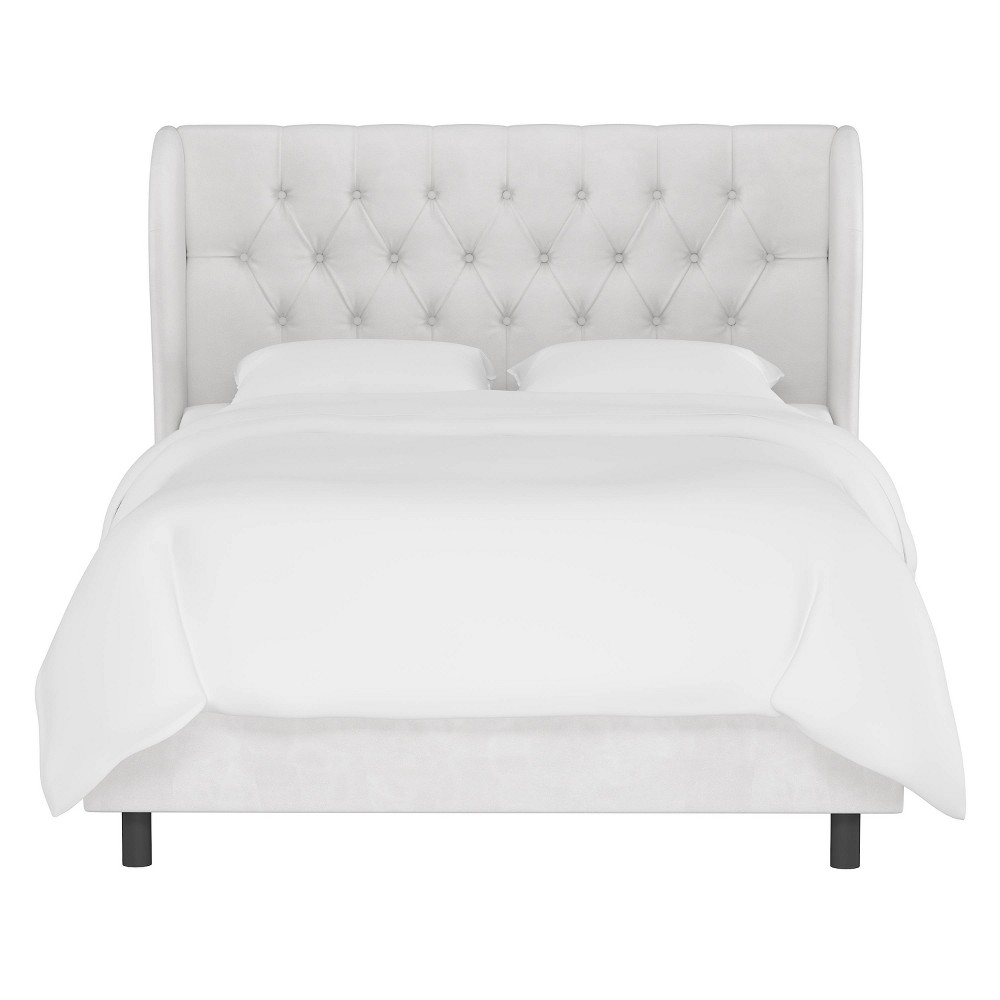 Photos - Bed Skyline Furniture Queen Tufted Upholstered Wingback  Velvet White: Elegant room Furniture, Plywood & Pine Frame