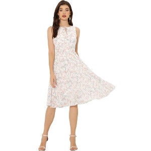 Allegra K Women's Floral Print Summer A-Line Knee Length Sleeveless Pleated Dress - 1 of 4