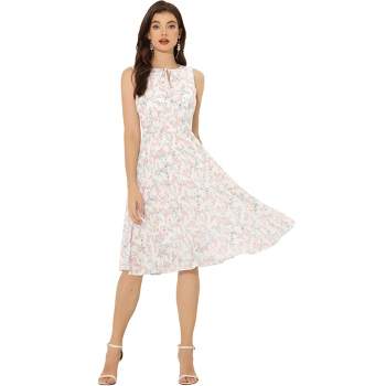 Allegra K Women's Floral Print Summer A-Line Knee Length Sleeveless Pleated Dress