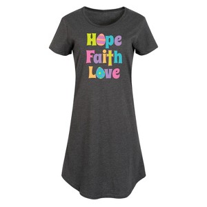 Women's - Instant Message - Hope Faith Love Graphic T-shirt Dress - 1 of 4