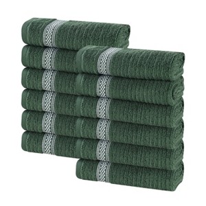 Zero Twist Cotton Ribbed Modern Geometric Border Face Towel Washcloth Set 12 by Blue Nile Mills - 1 of 4