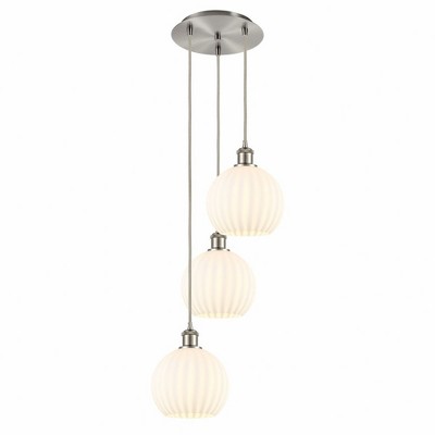 White Venetian - 3 Light Cord Hung Multi Pendant In Modern Style-30.75 Inches Tall and 14.5 Inches Wide