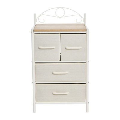 Victorian Style White Metal Frame 4-Drawer Storage Unit with Coastal Oak Top