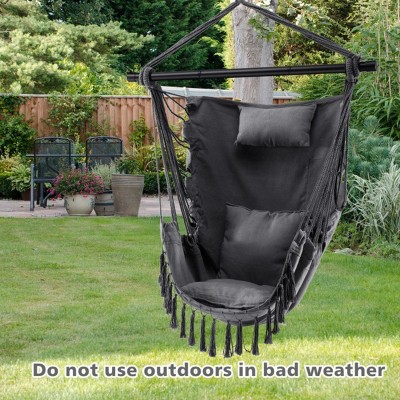Rope Hammocks Hanging Black Chair Swing With Cushions And Soft Pillow ...