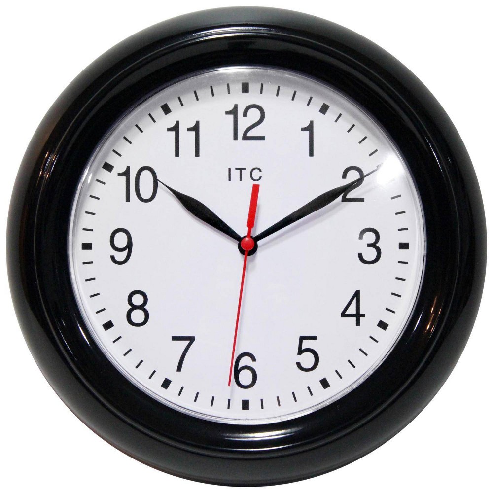 8" Focus Wall Clock Black - Infinity Instruments: Modern Analog, Indoor Decorative Timepiece, Plastic Round Shape