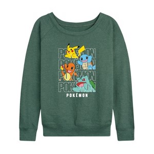 Women's - Pokémon - Stacked Logo Pikachu And Friends Lightweight French Terry Wide Neck Long Sleeve Shirt - 1 of 4