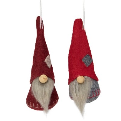 NORTHLIGHT 2ct Santa Gnomes Christmas Ornament Set 4.75" - Gray/Burgundy Red