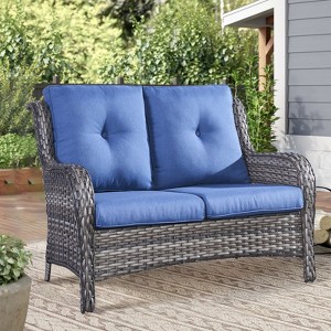 Gymojoy Outdoor PE Wicker Sofa Loveseat Sofa with Soft Cushion - 1 of 4