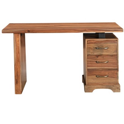 HomeRoots 54" Brown Live Edge Solid Wood Writing Desk With Three Drawers