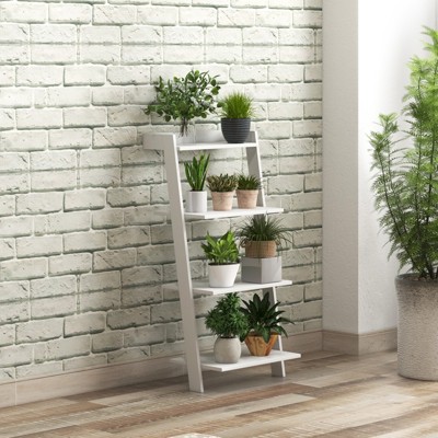 VASAGLE Ladder Shelf, 4-Tier Bookshelf, Storage Rack Shelves, For Living Room, Kitchen, Office, Steel, Stable, Sloping, Leaning Against