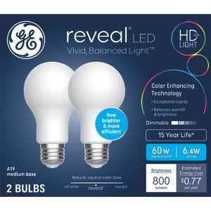 GE Household Lighting 2pk Reveal LED 60W Bulb Frosted A19 New - 1 of 3