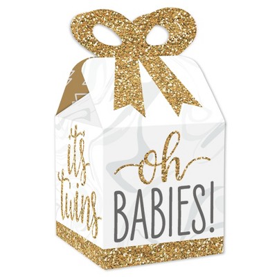 Big Dot of Happiness It’s Twins - Square Favor Gift Boxes - Gold Twins Baby Shower Bow Boxes - Set of 12