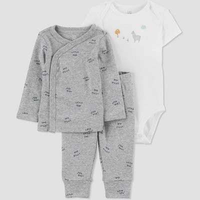 Image of Carter's Just One You® Baby 3pc Llama Top and Bottom Set with Cardigan - White/Gray Newborn