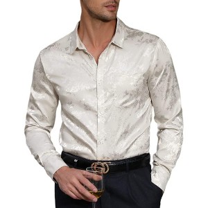 Men's Floral Jacquard Dress Shirt Long Sleeve Button Down Shirts Luxury for Wedding Party Prom - 1 of 4