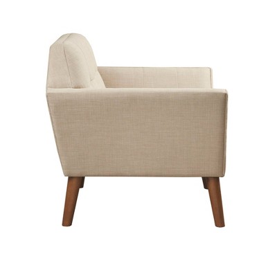 Tan Button Tufted Swivel Accent Chair with Wood Legs