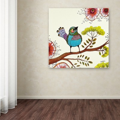 Colorful Bird and Flowers Framed Canvas Art