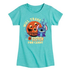 Girls' - Lilo and Stitch - Will Trade Sister for Candy Fitted Short Sleeve Graphic T-Shirt - 1 of 4