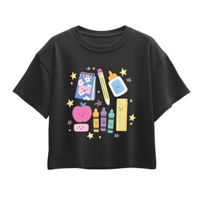 Girls' - Instant Message - School Icons Short Sleeve Boxy Graphic T-Shirt - 1 of 4