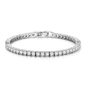 Turandoss Gold Silver Cubic Zirconia Bracelets for Women Trendy - Dainty 3mm CZ Classic Gold Bracelet, Silver Jewelry for Women, Christmas Gifts - 1 of 4