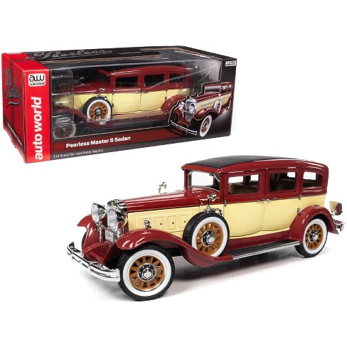 1931 Peerless Master 8 Sedan Maroon and Cream with a Black Top 1/18 Diecast  Model Car by Auto World