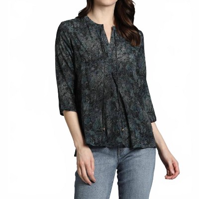 Women's Lace Print V-neck W/ Tassel Blouse - APNY