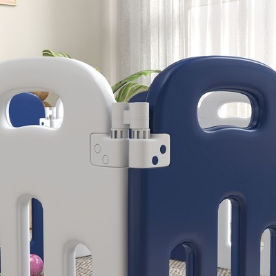 Blue and White Foldable Baby Playpen with Anti-Slip Base