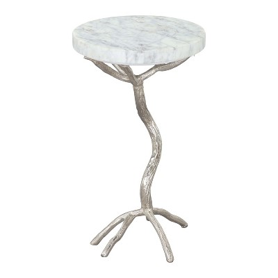HomeStock 22 in.H Modern Side Table - White & Silver Accent Table, Joel ...