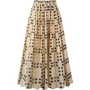 Women's Chiffon Pleated Midi Skirt - A-Line Skirt with Elastic Waist for Elegant Style Champagne Dot - 1 of 4