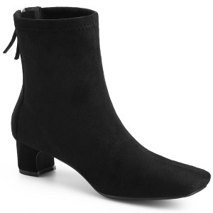 BLISSFUL STEP Women's Block Heels Square Toe Back Zip Ankle Booties - 1 of 4