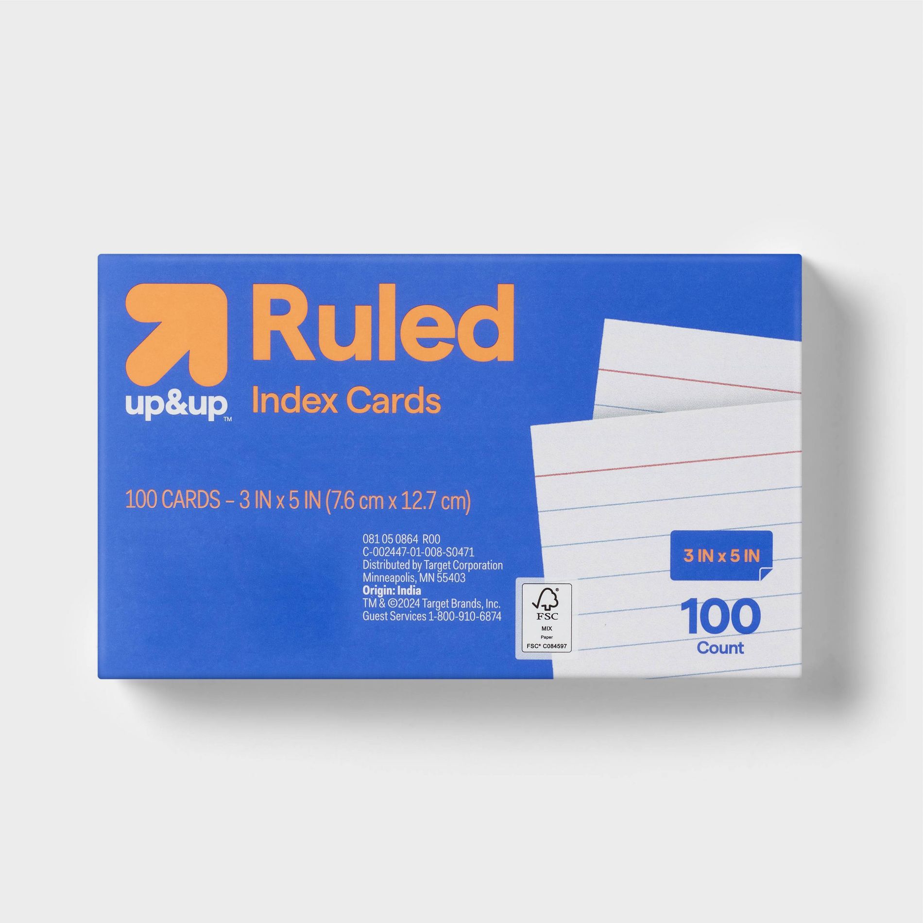 100ct 3" x 5" Ruled Index Cards White - up&up™: Narrow Ruled Note Cards, Uncoated Paper, 110 Weight, Flashcards