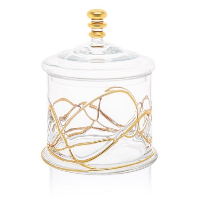 Classic Touch Small Vivid Glass  50 OZ Canister Jar With Lid - 14K Gold Swirl Design
