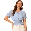 Allegra K Women's Puff Sleeve Swiss Dots Smocked Waist Ruffle Chiffon Blouse - 2 of 4