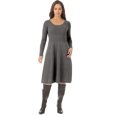 Jessica London Women's Plus Size Cotton Ribbed Sweater Dress