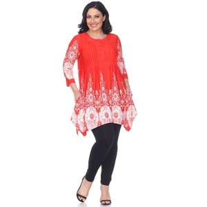 Women's Plus Size 3/4 Sleeve Printed Dulce Tunic Top - White Mark - 1 of 3