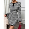 Women's Striped Round Neck Bell Sleeve Slim Fitted Short Mini Bodycon Dress - 3 of 4