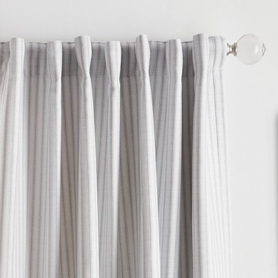 Gray Striped Cotton Blend Blackout Curtain Panels, 95" Length