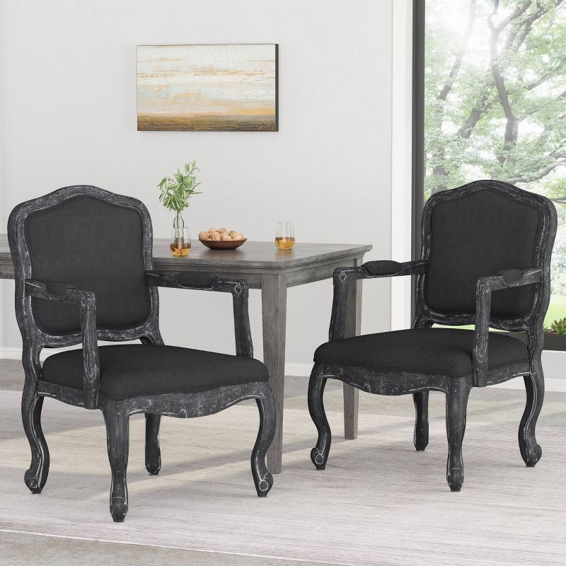 Set of 2 Andrea French Country Wood Upholstered Dining Armchairs - Christopher Knight Home, 3 of 15