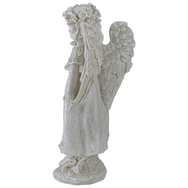 Northlight 9.75" Ivory Standing Angel with Floral Crown Outdoor Garden Statue, 4 of 6