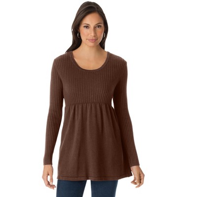 Jessica London Women's Plus Size Ribbed Baby Doll Tunic Sweater