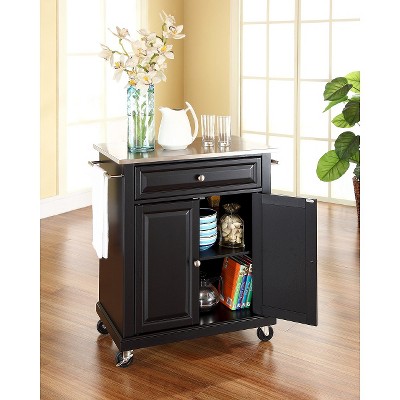 Black Stainless Steel Top Rolling Kitchen Cart with Storage
