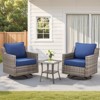 Buenhomino 3-Piece Patio Wicker Furniture Sets, Outdoor Cushioned Bistro Swivel Rocking Chairs Set with Glass Top Side Table, Beige - 2 of 4