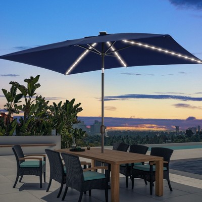 Sonkuki 6×9FT LED Rectangular Patio Umbrella w/Solar Lights, Push Button Tilt and Crank Handle
