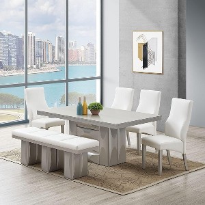 Kings Brand Furniture - Avilla Kitchen Dining Room Vinyl Upholstered Bench, Champagne/White - 1 of 3