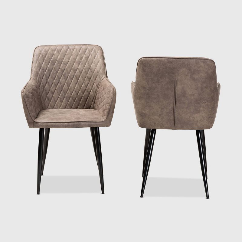 Set of 2 Belen Imitation Leather Upholstered Metal Dining Chairs Gray/Brown - Baxton Studio: Mid-Century Modern, Foam Padding, Black Legs, 3 of 10