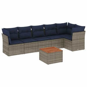 vidaXL Patio Sofa Set with Cushions 7 Piece, Outdoor Conversation Set, Patio Furniture Set for Balcony Garden, Modern Style, Gray Poly Rattan - 1 of 4