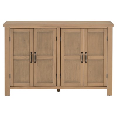 Vynxaria 4-Door Storage Sideboard: Adjustable Shelves, Retro Handles, Pinewood Legs for Living Room, Study, Entryway