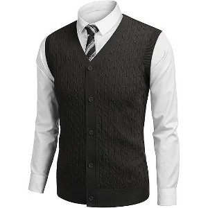 COOFANDY Men's Sleeveless Sweater Vest V-Neck Casual Cable Knit Button Down Cardigan Vest - 1 of 3