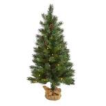 3ft Nearly Natural Pre-Lit LED Fraser Fir with Pinecones Artificial Christmas Tree Clear Lights in Burlap Base